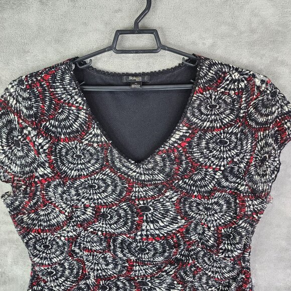 Woman Style & Co Top Shirt V-Neck Short Sleeve Red & Black Abstract Pattern 3X - Picture 4 of 11